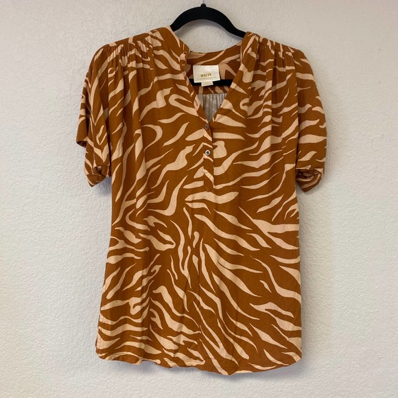 Anthropologie Maeve Windham Cedar Zebra Blouse Brown Size XS - Picture 2 of 5